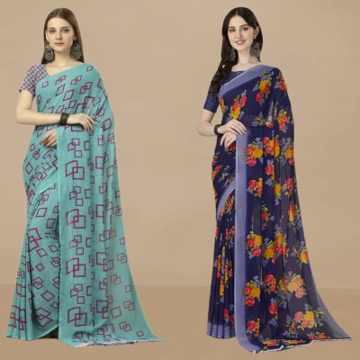 Dori Printed Daily Wear Georgette Saree(Pack of 2, Blue, Dark Blue)