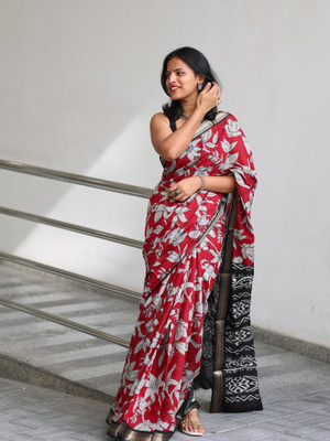 Vihan Fab Printed Kalamkari Mulmul Saree(Multicolor)