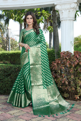 Perfect Wear Self Design Banarasi Organza, Cotton Silk Saree(Multicolor)
