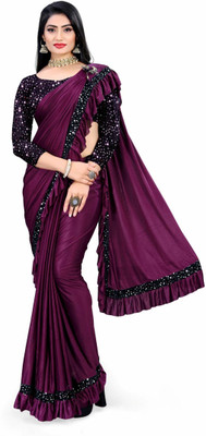 A To Z Cart Embellished Bollywood Lycra Blend Saree(Multicolor, Purple)