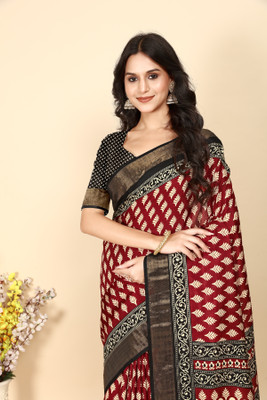 AA ONE ENTERPRISE Printed Bollywood Cotton Blend Saree(Red)
