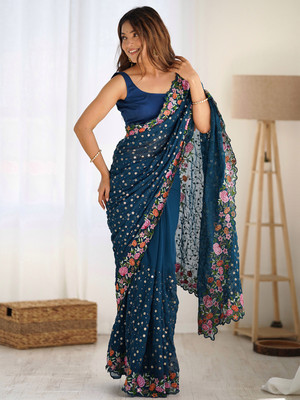 ANOUK Embellished Bollywood Georgette Saree(Blue)