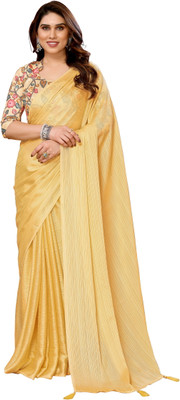 Queenswear Creation Solid/Plain Daily Wear Polyester Saree(Yellow)