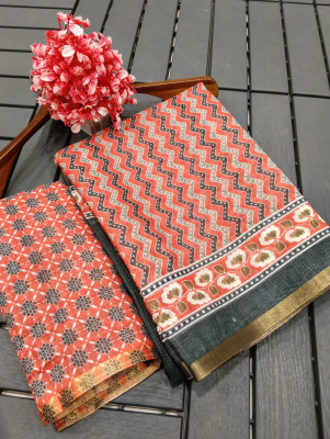 AARAANA Printed Kanjivaram Linen Saree(Multicolor)