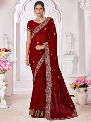 Tasrika Embroidered Bollywood Georgette Saree(Maroon)