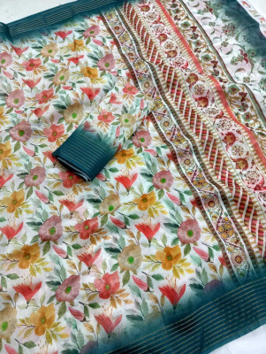 PRTRENDZ Floral Print Kanjivaram Chanderi, Pure Silk Saree(Multicolor)