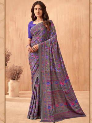Divastri Printed Bollywood Crepe Saree(Purple)