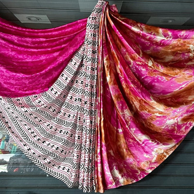 Bombey Velvat Fab Printed Banarasi Art Silk, Silk Blend Saree(Pink)