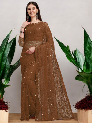 Nexafashion Self Design Daily Wear Net Saree(Brown)