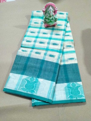 Bikash Dutta Fashion Checkered Tant Pure Cotton Saree(White, Green)