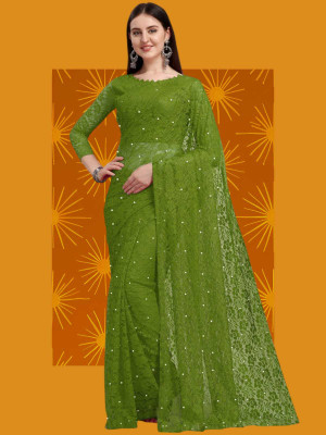 NORAFLEX Self Design Bollywood Net Saree(Green)