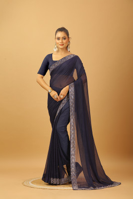 A V M PRINTS Self Design Bollywood Art Silk Saree(Dark Blue)