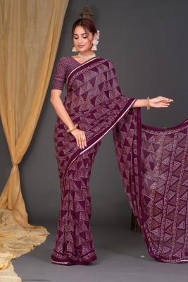 Tasrika Printed, Blocked Printed Daily Wear Chiffon Saree(Purple)