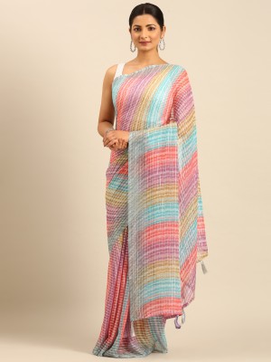 HERE&NOW Geometric Print Bollywood Raw Silk Saree(Grey)