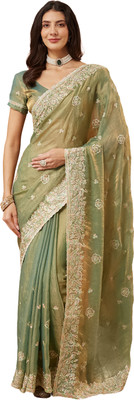 ECOLEAF Solid/Plain Bollywood Nylon, Satin Saree(Green)