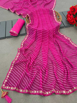 ZENFAB THREADS Self Design, Embroidered Bollywood Georgette, Lace Saree(Pink)