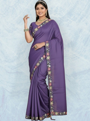 Shree Ambey Saari Self Design Bollywood Cotton Blend Saree(Purple)