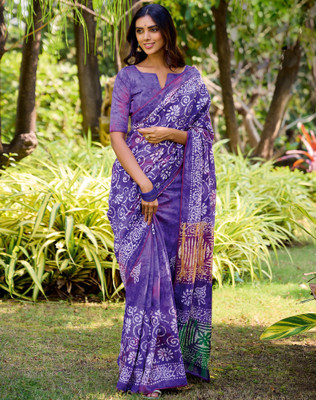 SIRIL Printed Daily Wear Cotton Blend, Lace Saree(Purple)