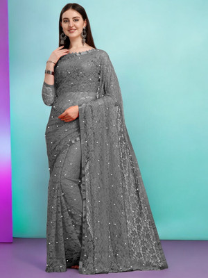 Nexafashion Self Design Bollywood Net Saree(Grey)