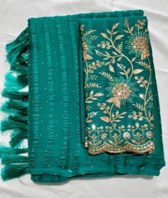 CHIVYA CREATION Embroidered, Embellished, Striped, Printed, Floral Print Daily Wear Chiffon Saree(Light Blue)