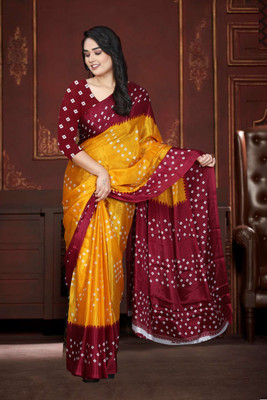 jihana fab Printed Bandhani Georgette Saree(Yellow)