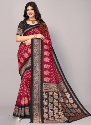 Spacekart Printed Chanderi Art Silk Saree(Maroon)