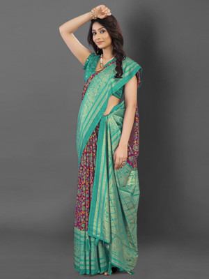 Tasrika Printed Pochampally Cotton Blend Saree(Magenta)