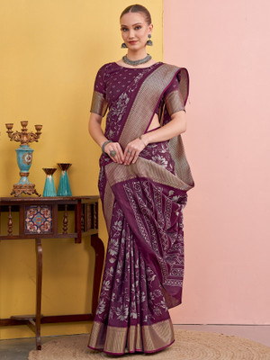 Tasrika Printed Kanjivaram Silk Blend Saree(Purple)