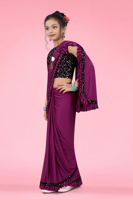 VRAJTEX FAB Embellished Bollywood Lycra Blend Saree(Purple)