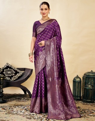 SIRIL Woven, Embellished Banarasi Silk Blend Saree(Purple)