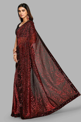 Vragi Embellished Bollywood Lycra Blend Saree(Maroon)