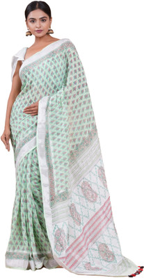 SHIVANYA HANDICRAFTS Printed Bhagalpuri Cotton Linen Saree(Multicolor)