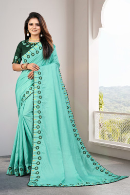 Vastram Enterprise Embroidered Bollywood Silk Blend Saree(Light Blue)