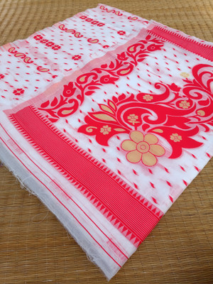 KhayaFashion Woven Jamdani Cotton Silk Saree(White)
