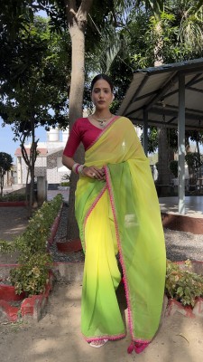 Julee Embroidered Bollywood Georgette Saree(Yellow, Green)