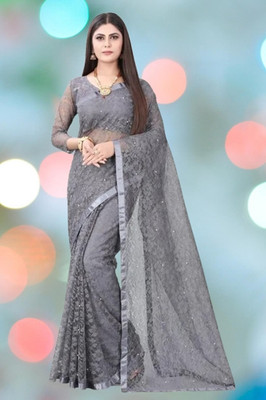 SwiftStyle Solid/Plain Bollywood Net Saree(Grey)