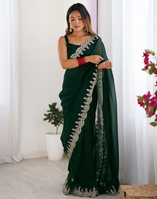 Satrani Embellished, Embroidered Bollywood Chiffon Saree(Green)