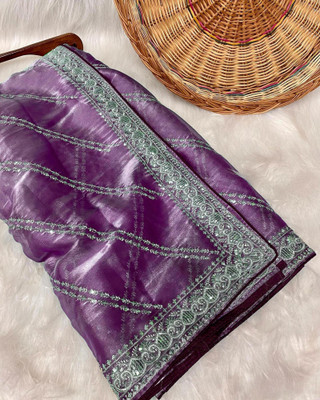 Vinayak Textile Embroidered, Embellished Bollywood Silk Blend, Tissue Saree(Purple)