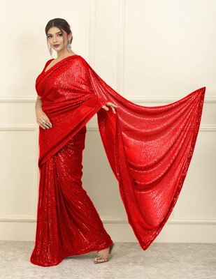 Bhojal Creation Embroidered, Embellished Bollywood Georgette Saree(Red)
