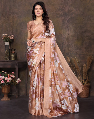 Divastri Printed Bollywood Tussar Silk Saree(Brown)