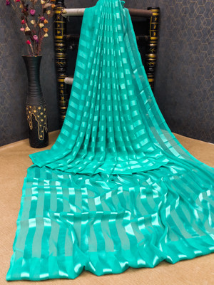 kashvi sarees Embellished, Striped, Ombre Bollywood Satin Saree(Light Blue)