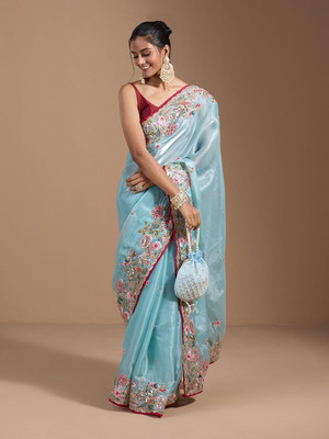 MRUTIENTERPRIS Embroidered Bollywood Jimmy choo Saree(Blue)