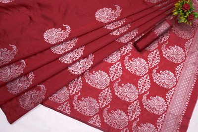 Flosive Striped Banarasi Pure Silk Saree(Red)