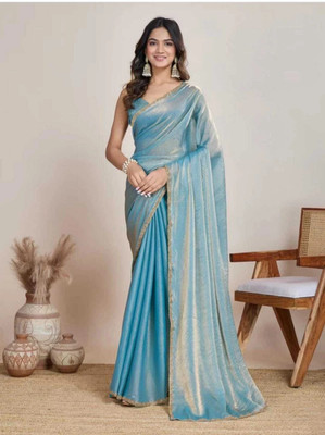 Vraggi Solid/Plain Bollywood Chiffon, Pure Silk Saree(Light Blue)