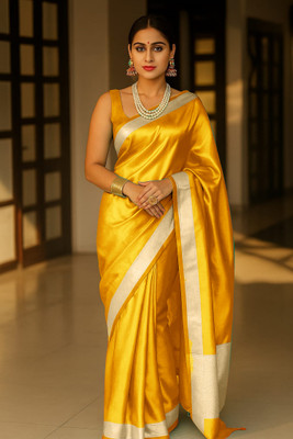 SEVAK SAREES Solid/Plain Handloom Art Silk Saree(Yellow)