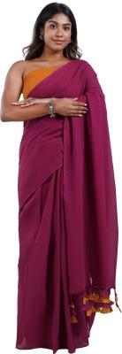 Teejh Solid/Plain Daily Wear Cotton Blend Saree(Maroon)