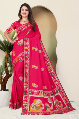 CKDESIGNER Woven Banarasi Nylon Saree(Pink)