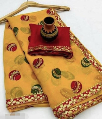 Any Designer Printed Bandhani Georgette Saree(Yellow)