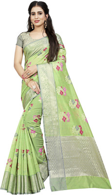 Kalaa Varsha Self Design, Woven Banarasi Silk Blend Saree(Green)