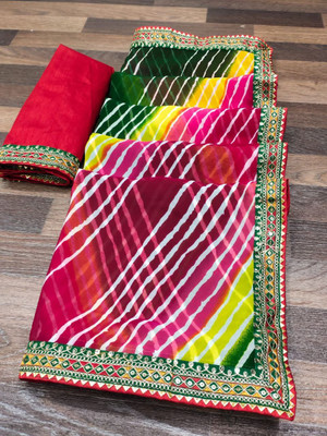 ASTEYAM Printed Leheria Georgette Saree(Multicolor)